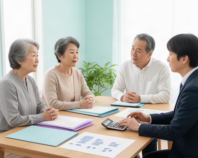 高槻市の明るい相談室で家族が資産承継の資料を囲み話し合う様子